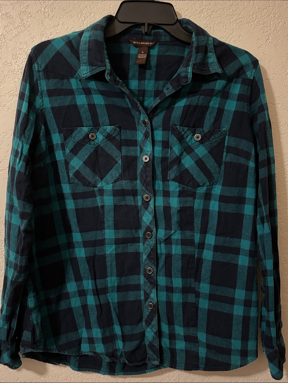 Button-Down Plaid Flannel Shirt - Teal & Navy